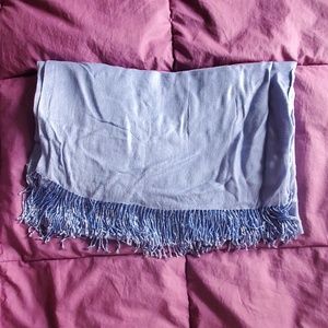 Beautiful light blue pashmina wrap scarf with beaded fringe trim